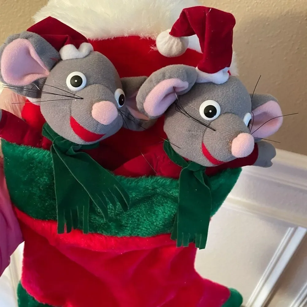 Vintage Velvet Stocking with 2 Gray Mice